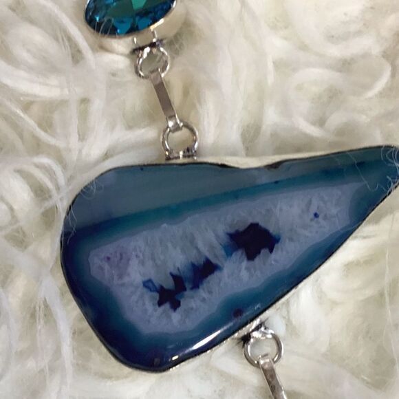 BLUE SOLAR AGATE BRACELET IN 925 STERLING 7 to 8” - Picture 6 of 11